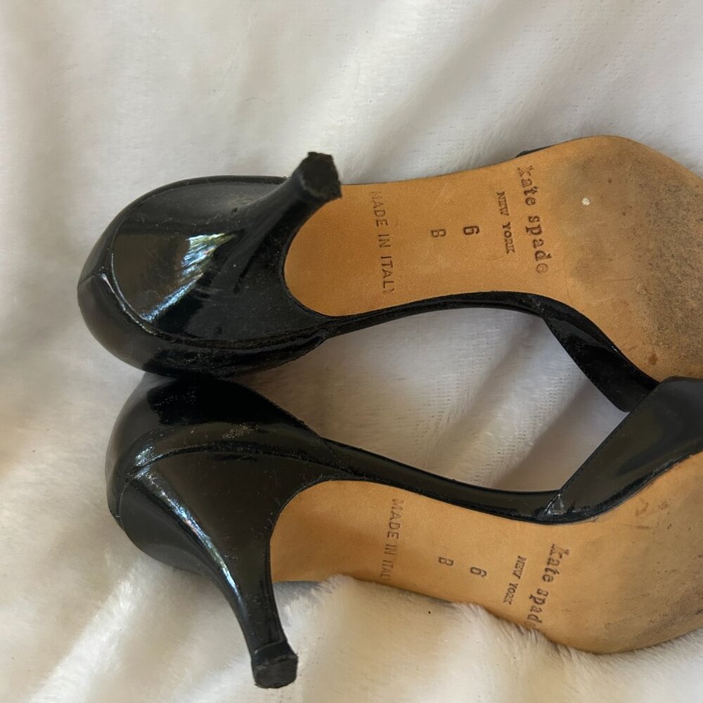 Kate Spade Black Patent Leather Heels Womens 6 Open Toe VTG Made in Italy - Picture 8 of 9
